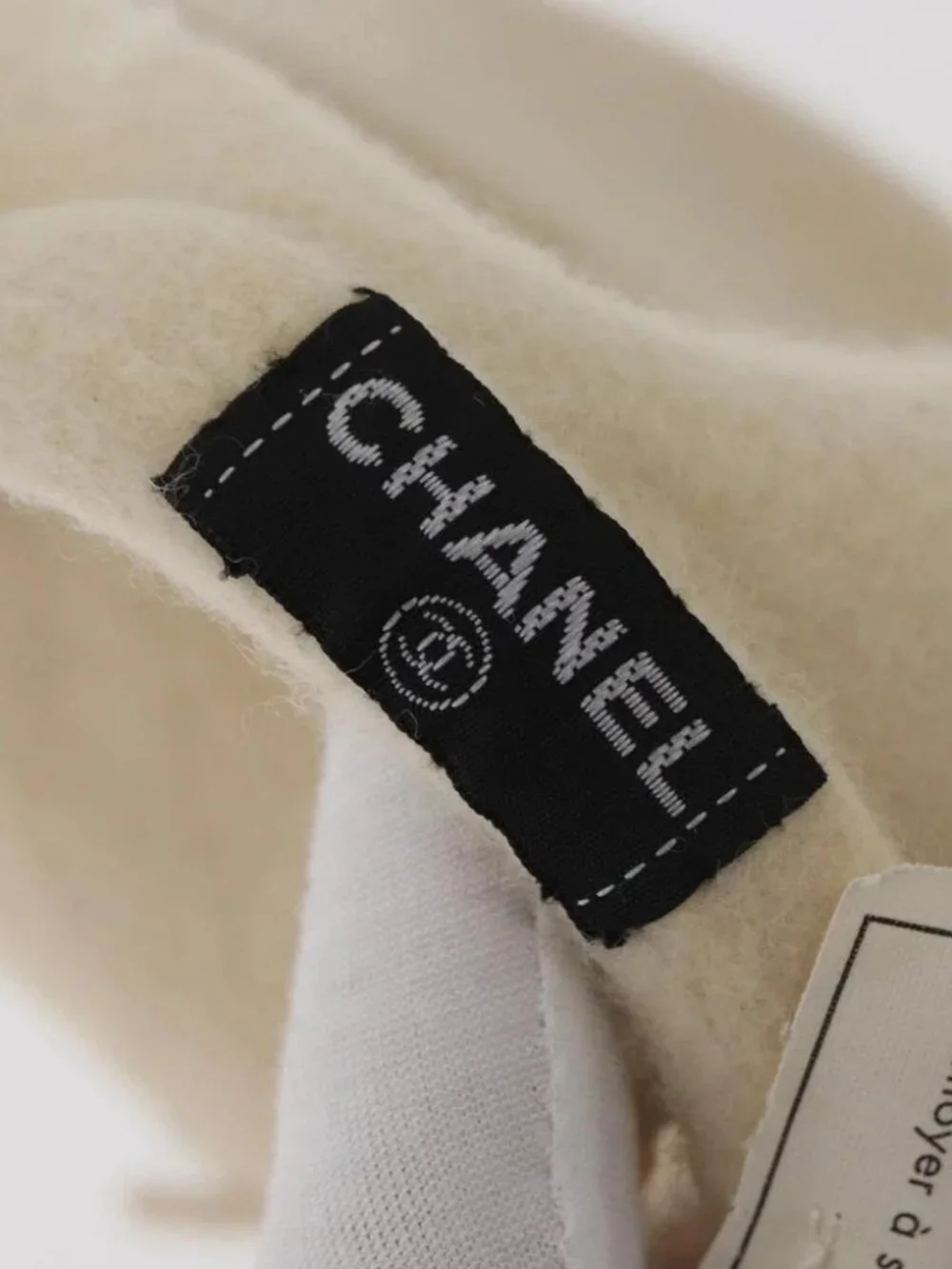 CHANEL Hat Wool Ivory CC Auth 176523A